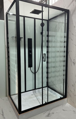 Luxrious Shower Room With Matt Black Profile And Printing Glass For Elegant